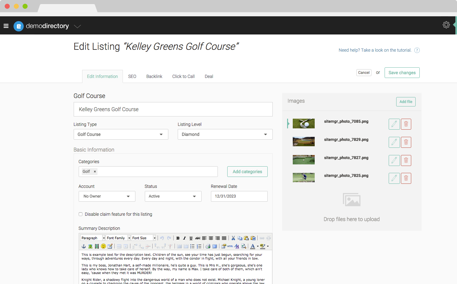 eDirectory HTML Editor for Listing Descriptions eDirectory HTML Editor for Listing Descriptions