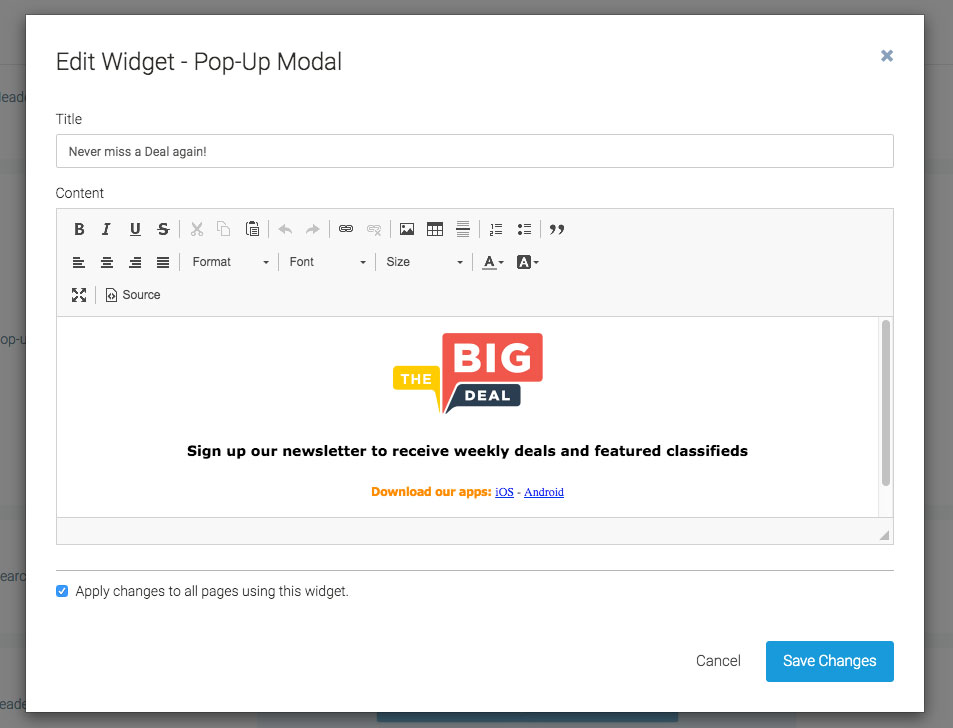 eDirectory Modal (Pop-up) Widget Package