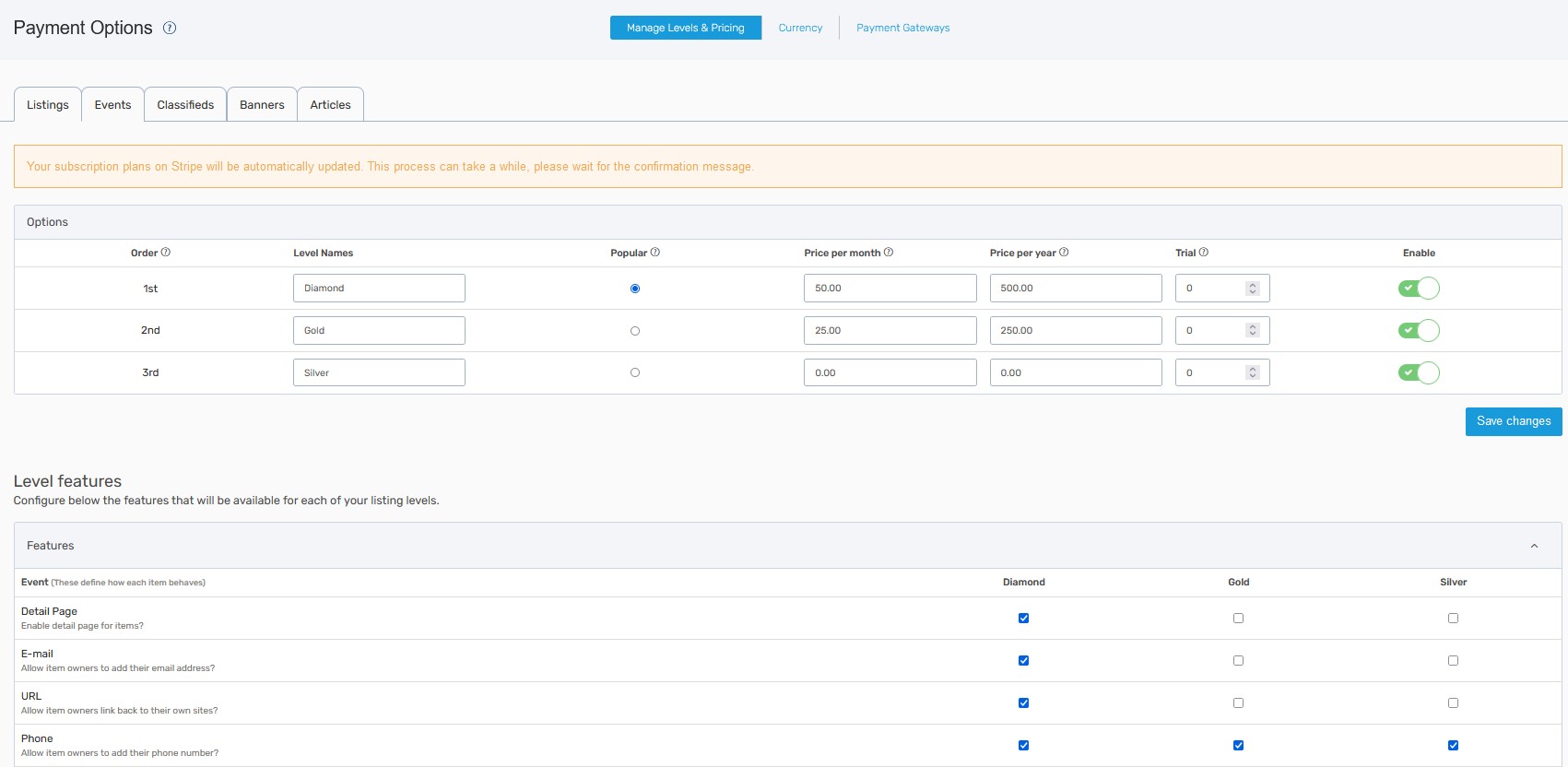 Create an Event Guide - Level and pricing plans