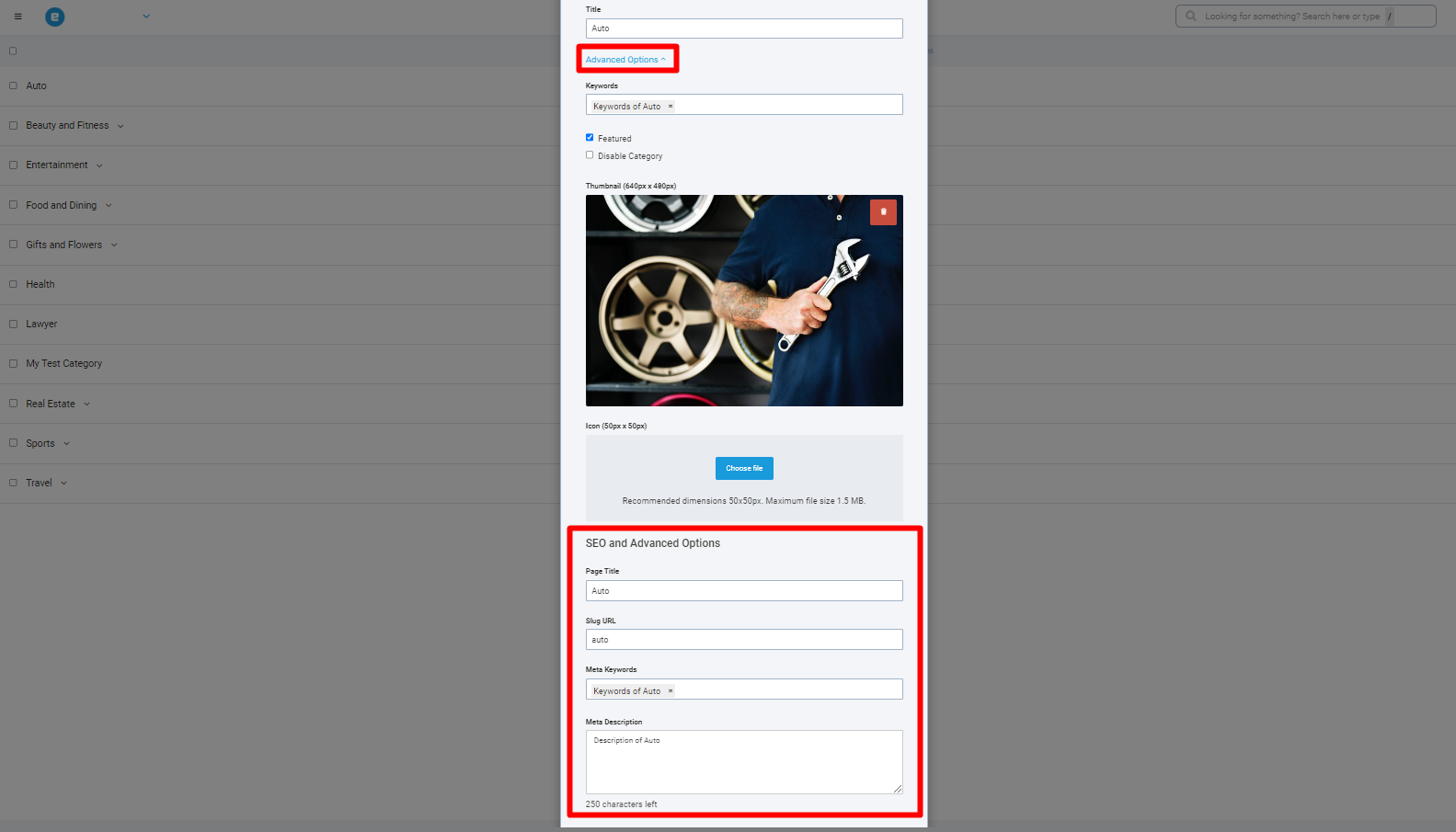 eDirectory Category SEO settings